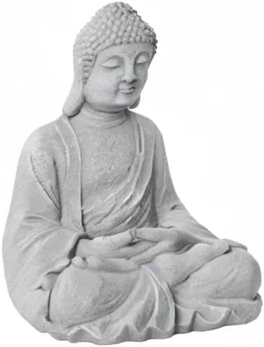 TOETOL Zen Garden Asian Buddha Statue Outdoor Indoor Yard Decor 20” High Patio Deck Sculptures Magnesium Oxide Stone Grey Home Entryway Hallway by GreenHaven Gardens