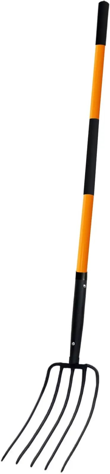 5 Tine Pitchfork for Gardening, Heavy Duty Pitchfork with Fiberglass Handle, Garden Fork for Mulching, 58 Inches by GreenHaven Gardens