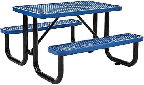 Global Industrial 4' Rectangular Expanded Metal Picnic Table, 48" L x 62" W,Blue by GreenHaven Gardens