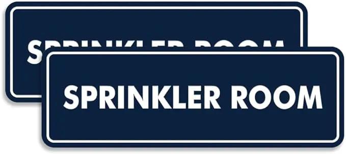 Signs ByLITA Standard Sprinkler Room Sign (Navy Blue/White) - Small 2 Pack by GreenHaven Gardens