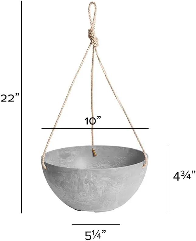 Root & Vessel Self Watering Hanging Planter for Indoor or Outdoor Plants, Unique Marbled Hanging Basket Made of Eco-Friendly Blend of Stone & Plastic, Gray, 10" by GreenHaven Gardens