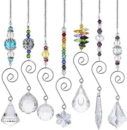 H&D HYALINE & DORA Set 7 Crystal Rainbow Suncatcher Glass Bead Chain Fengshui Hanging Pendant for Window Garden Party by GreenHaven Gardens