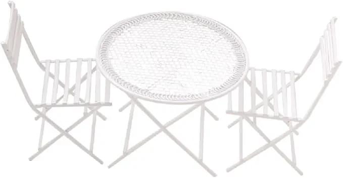 Dollhouse Miniature Bistro Table & Chairs Set Accessories Metal 1:12 Scale Miniatures White Coffee/Tea Furniture Fairy Garden Cute Rustic Elegant Decorations Ornaments (B) by GreenHaven Gardens