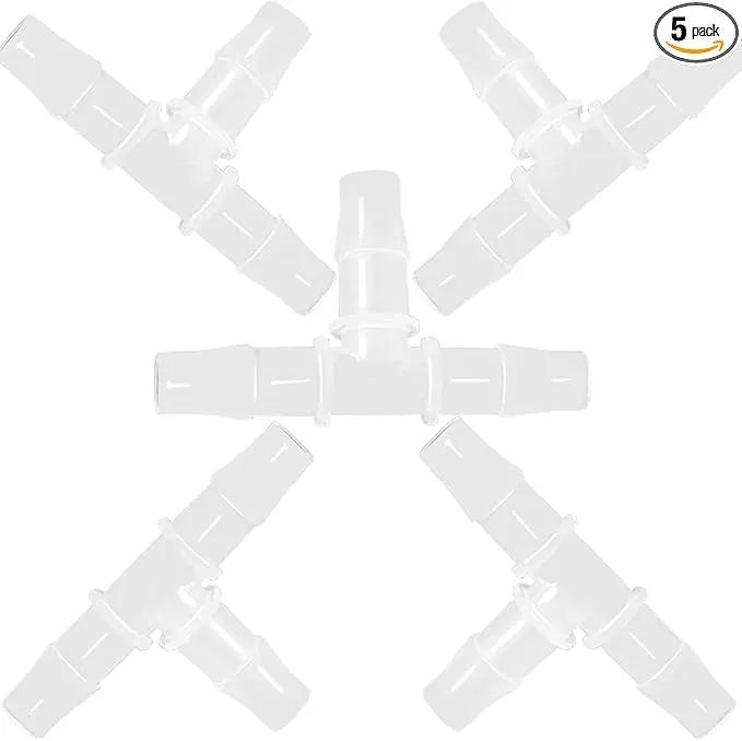 1/4" Tee Fitting Equal Barb 3 Way Hose Barb Fitting Splicer Joint Mender Adapter Union Fitting for Fuel Gas Liquid Air (Pack of 5) by GreenHaven Gardens