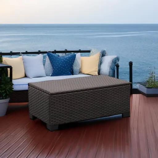 Rattaner Outdoor Storage Table Wicker Patio Coffee Table All-Weather Wicker Side Table with Waterproof Cover, Brown by GreenHaven Gardens