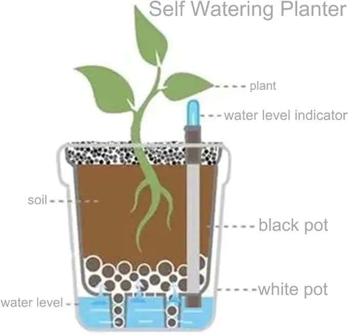 yarlung 6 Pack Self Watering Planter with Water Level Indicator, 5 Inch Plastic Plant Flower Pots Nested Container for Indoor Plants, Herbs, Aloe, Outdoor Gardening by GreenHaven Gardens