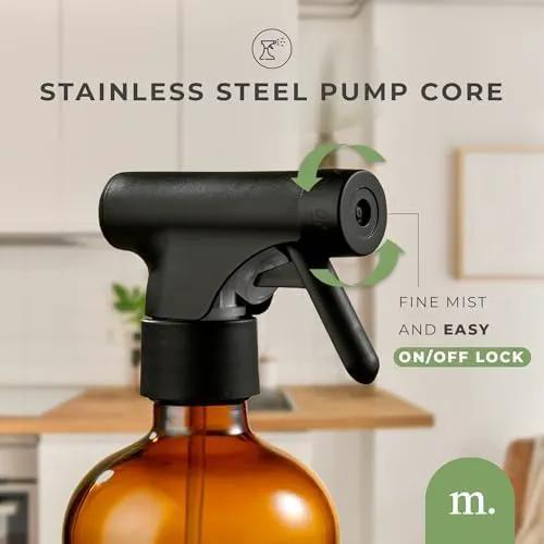 MaisoNovo Glass Spray Bottle - 16.9 fl oz Amber x 2 with 16 Labels by GreenHaven Gardens