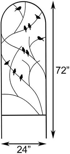 Panacea Perching Birds Metal Trellises, Black, 72" H, Pack of 5 – Powder Coated Garden Trellis with Bird Accents – Arch Top Plant Supports for Climbing Plants, Outdoor Decorative Lattice by GreenHaven Gardens