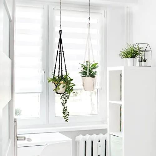 32inch Macrame Plant Holder,Indoor Hanging Planters with Wood Beads No Tassels Boho Home Decor (Ivory) by GreenHaven Gardens
