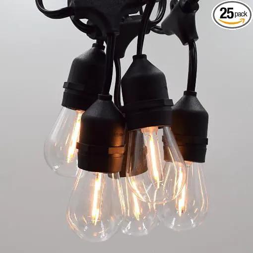 Hometown Evolution, Inc. E26 Outdoor Commercial String Lights with Suspended Socket for Weatherproof Heavy Duty Vintage Outside Lighting (S14 LED Plastic, 50 Foot 25 Socket) by GreenHaven Gardens