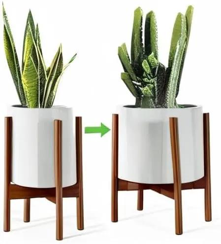 MUDEELA Adjustable Plant Stand Indoor, Bamboo Plant Stand 8 to 12 Inches, Bamboo Dark Brown Planter Stand for Indoor Plants,Single Floor Plant Stand for Indoor Plants, Pot Plant Not Included by GreenHaven Gardens