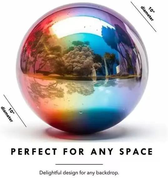 10 Inch Stainless Steel Gazing Globe,v2croft Hollow Ball Mirrored Surface Polished Shiny Sphere,Garden Stainless Steel Gazing Ball for Outdoor Lawn Pond Yard Ornament(rainbow) by GreenHaven Gardens