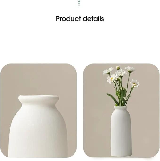 Ceramic Vase Set-3, Small Flower Vases for Decor, Modern Boho Farmhouse Style, Decorative Shelf Vases for Pampas Grass & Dried Flowers, Distressed Finish (White) by GreenHaven Gardens