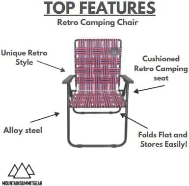 Retro Webbed Camping Chair - Lightweight, Foldable, Durable Steel Frame, 300lb Capacity, Vintage Red/Blue Stripes by Caddis Sports (4) by GreenHaven Gardens