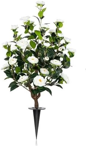 Romantic Season 2Pack 36" Artificial Camellia Tree with Ground Spike - White Faux UV Resistant Blooming Bush, Lifelike Camellia Flowers for Indoor Outdoor Decor, Perfect for Wedding by GreenHaven Gardens