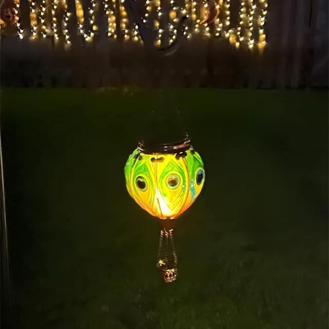2PCS Solar Hot Air Balloon Lanterns with Flame with Shepherd's Hooks, Glass Hanging Flickering Lights Outdoor Waterproof for Garden Tree Yard Patio Mother's Day Gift, 18" H Peacock Green by GreenHaven Gardens