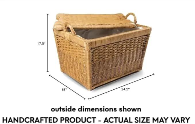The Basket Lady Lift-Off Lid Wicker Storage Basket, Large, 24.5 in L x 18 in W x 17.5 in H, Sandstone by GreenHaven Gardens