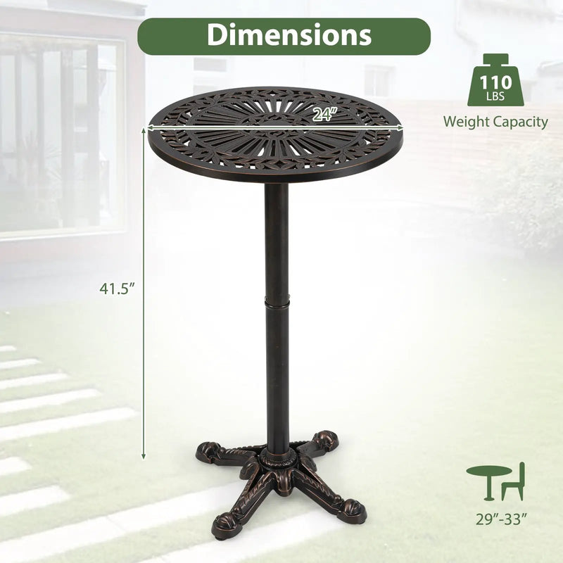 41.5 Inch Patio Round Bar Table Cast Aluminum Bistro Table for Garden-Bronze by DirectDeals