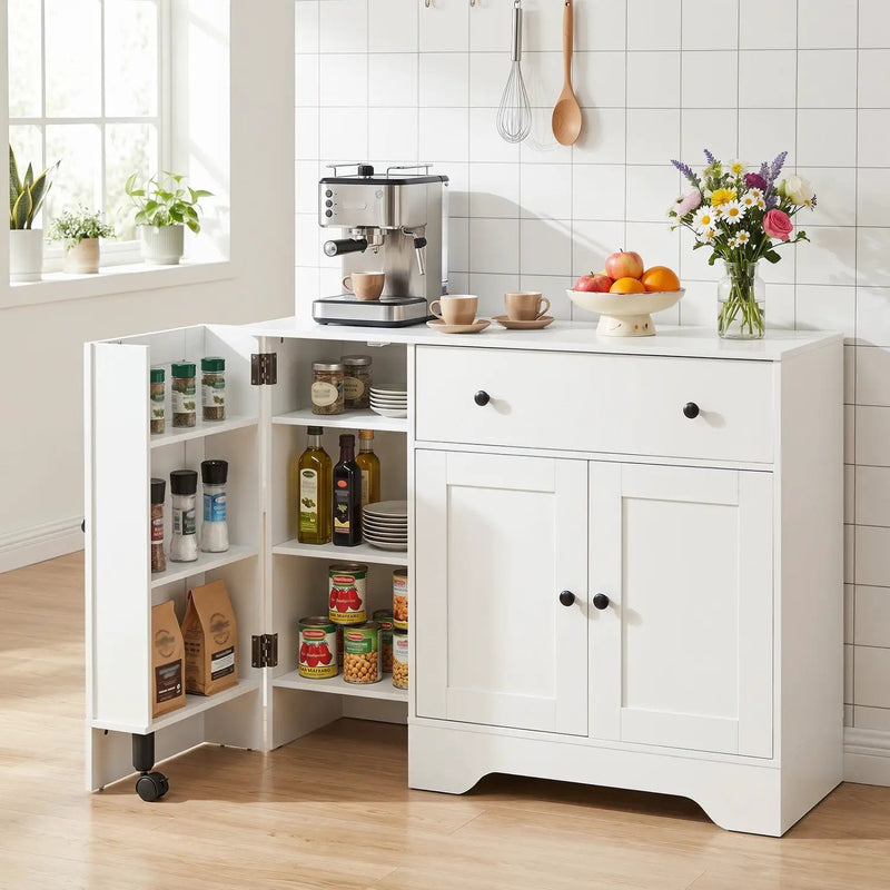 Coffee Bar Cabinet with Rolling Wheels and 3 Doors - 41.5" by DirectDeals