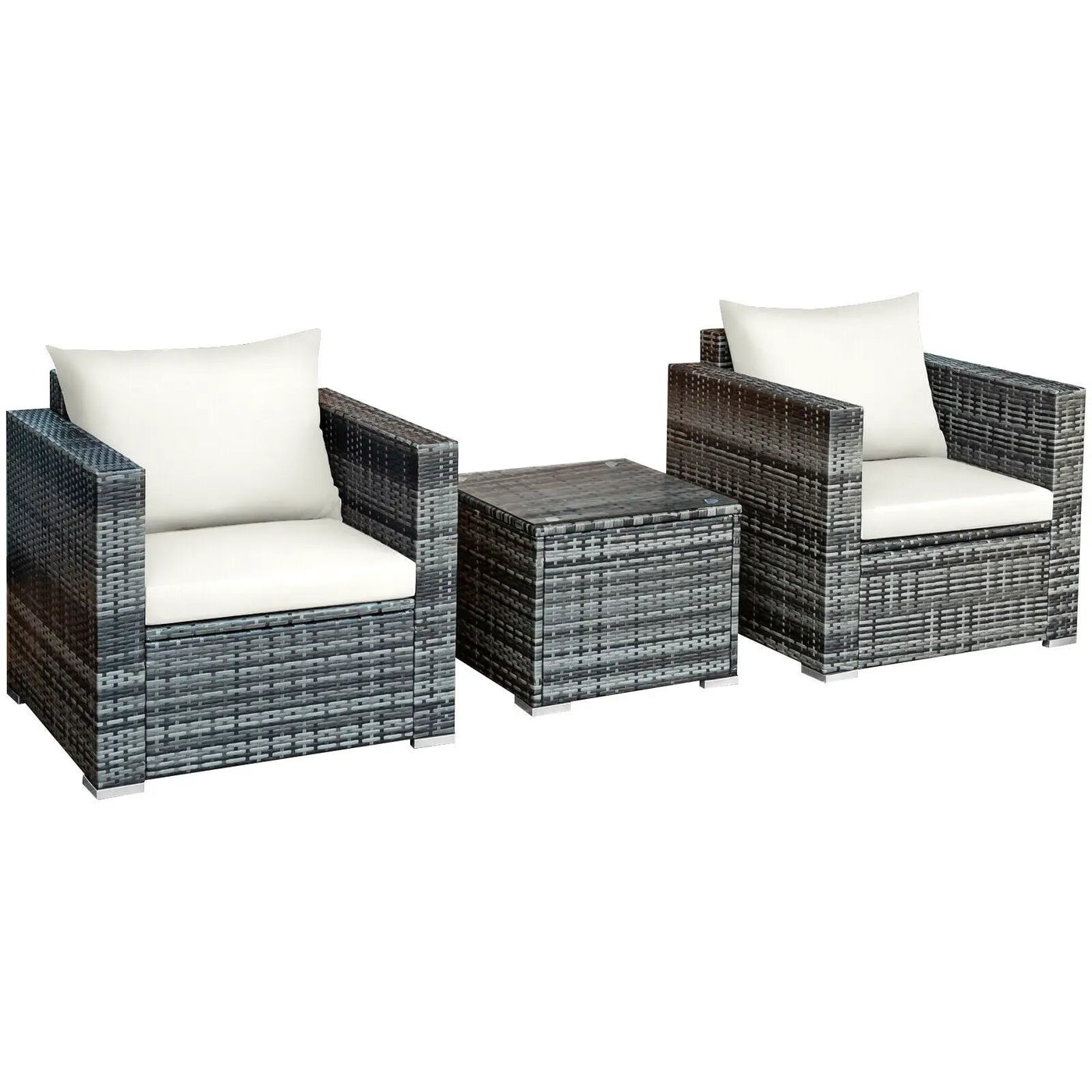 3 Pcs Patio Rattan Furniture Bistro Sofa Set with Cushioned-Navy by DirectDeals