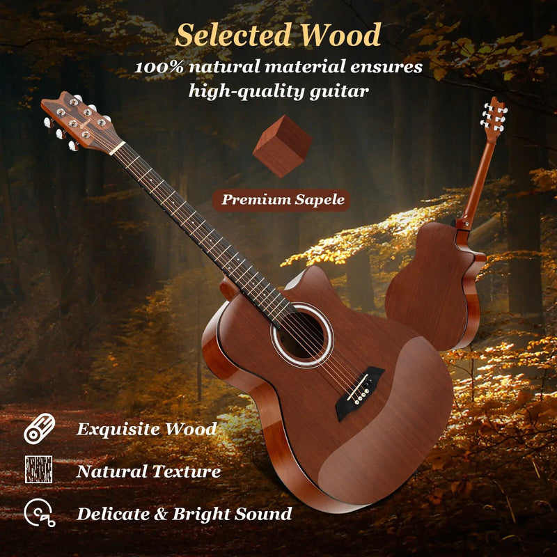 41 Inch Full Size Acoustic Guitar with Sapele Body Strap Picks by DirectDeals
