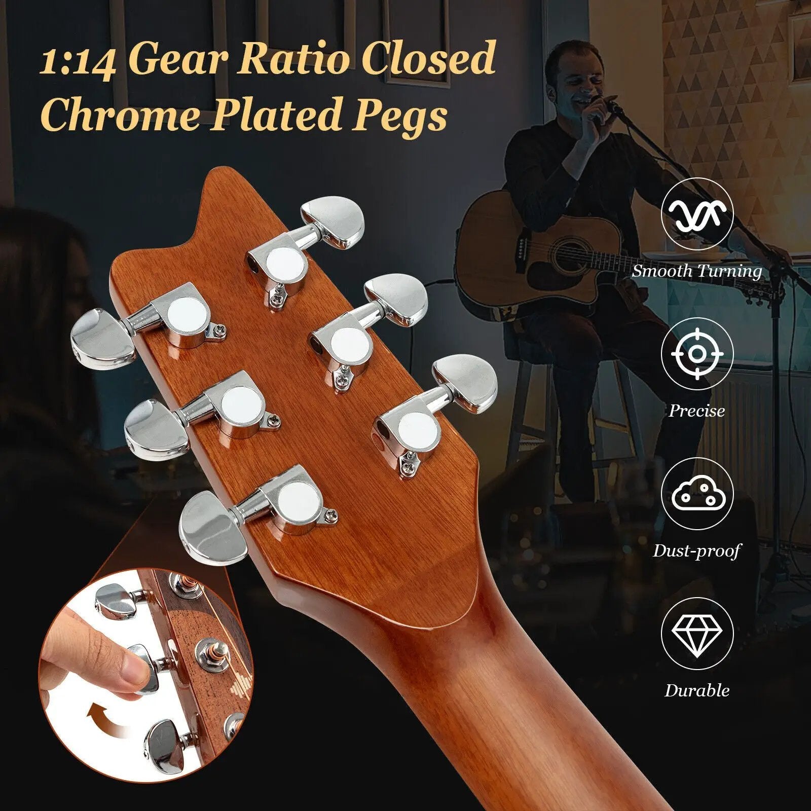 41 Inch Full Size Acoustic Guitar with Sapele Body Strap Picks by DirectDeals