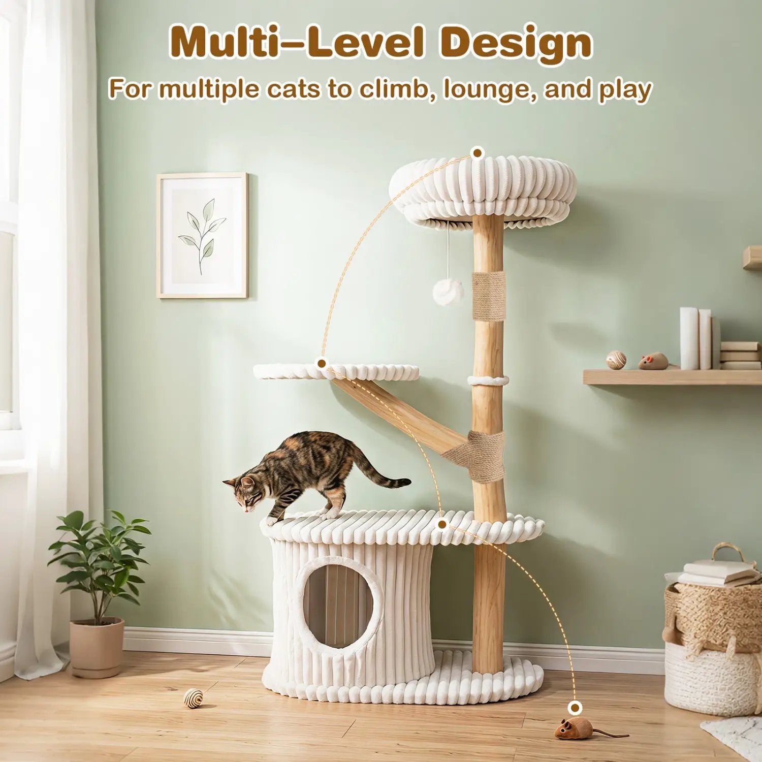 41-Inch Cat Tower with Real Wood Branches & Scratching Posts by DirectDeals