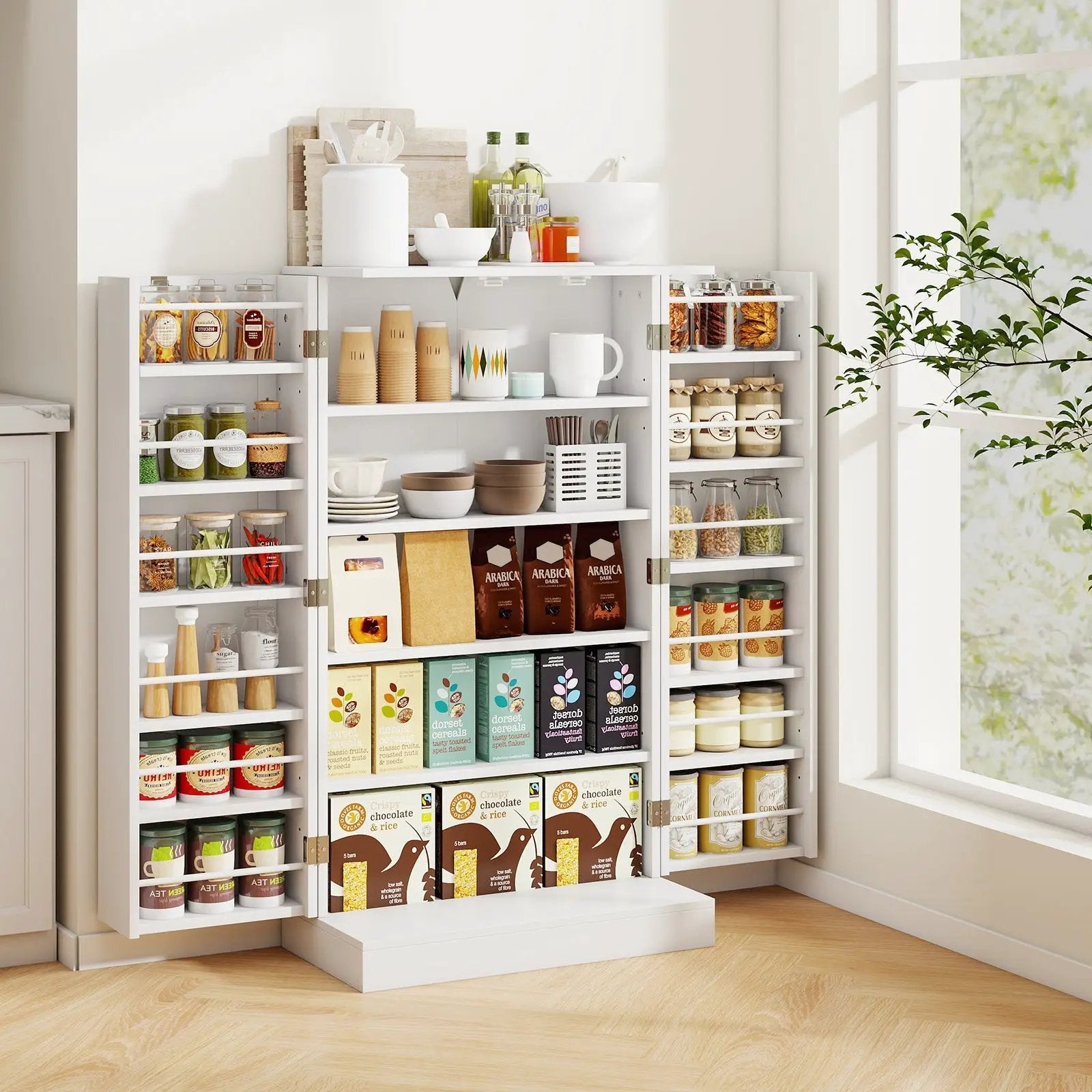 41 Inch Tall Pantry Cabinet Kitchen Storage Cabinet with Doors and Shelves-White by DirectDeals