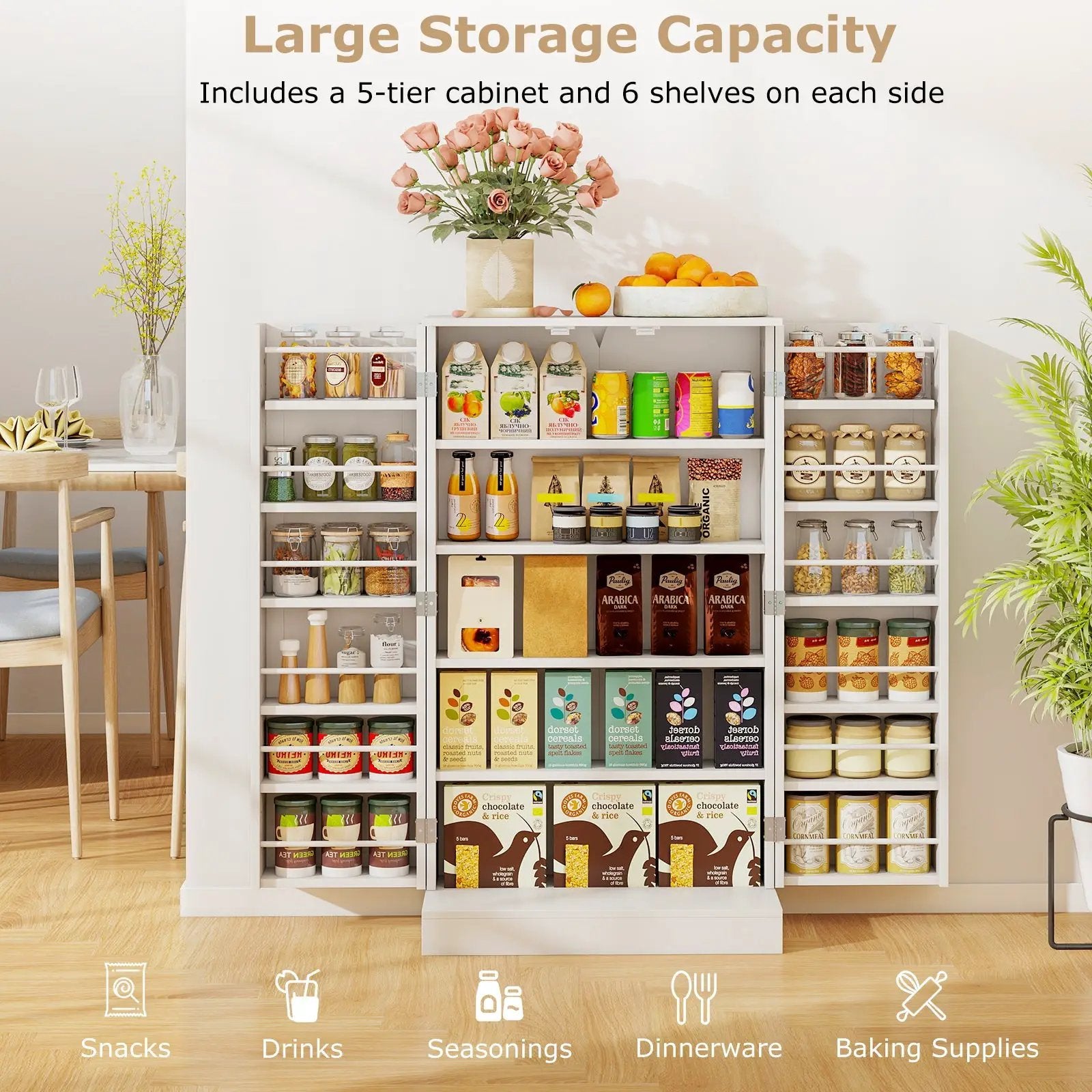 41 Inch Tall Pantry Cabinet Kitchen Storage Cabinet with Doors and Shelves-White by DirectDeals