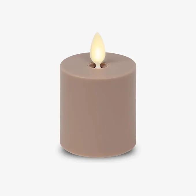 Luminara Outdoor Votive Flameless LED Candle, Timeless Taupe 2" x 3.2", Moving Flame Battery Operated Timer Remote Ready IPX4 Matte Plastic Finish by GreenHaven Gardens