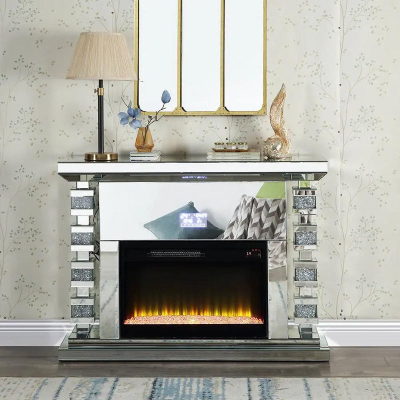 Noralie - 47" Fireplace With Bluetooth - Mirrored & Faux Diamonds by Unique Piece Furniture