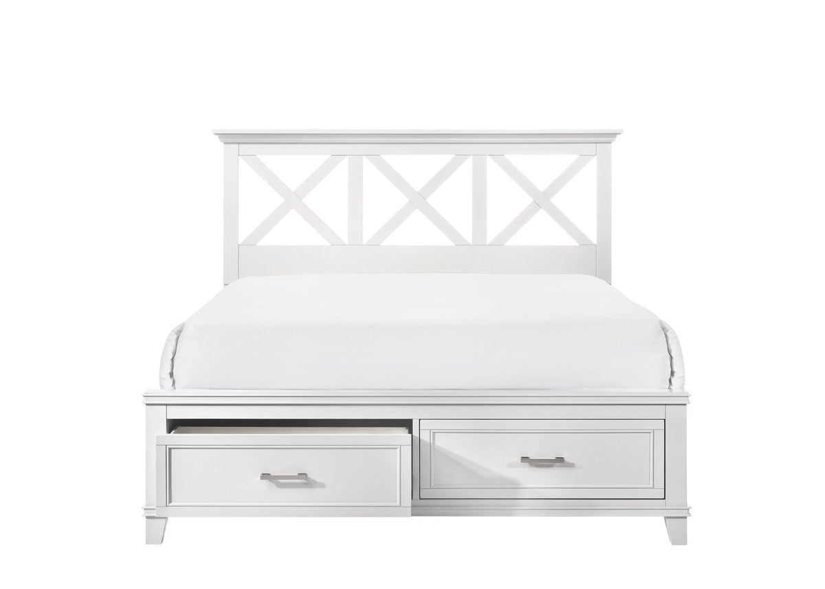 Ample Storage Bed with X Headboard - White, Gray, or Dark Brown