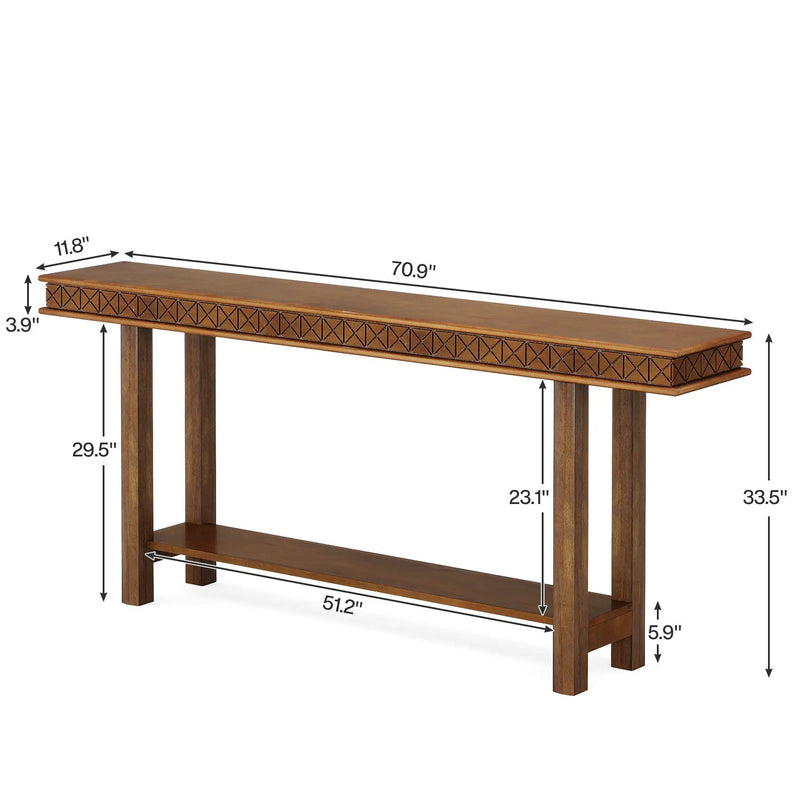Extra Long Console Table, Sofa Table With 2 Tier Storage For Living Hallway - Rustic Brown by HouseOfZazla