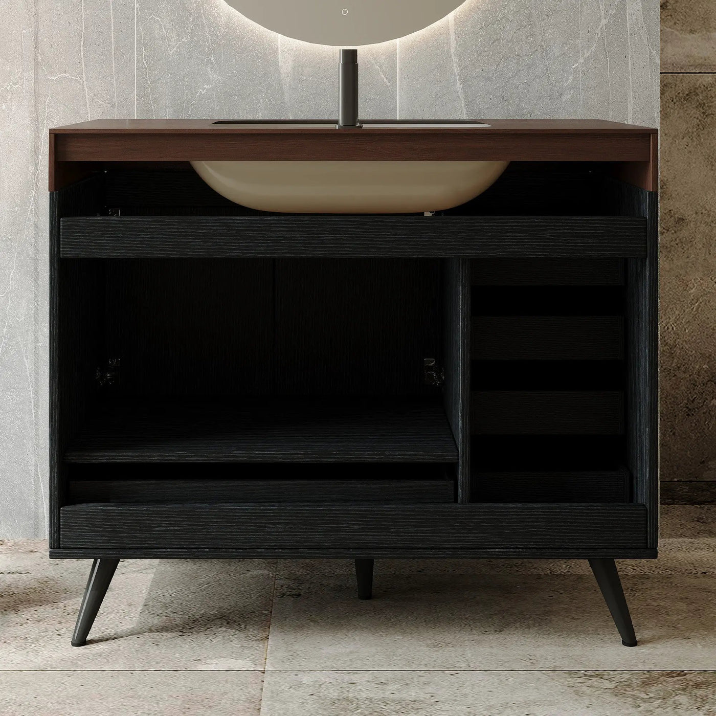 36" Freestanding Bathroom Vanity with Faux Marble Top, Ceramic Sink, 5 Drawers & Stainless Steel Legs by HouseOfZazla