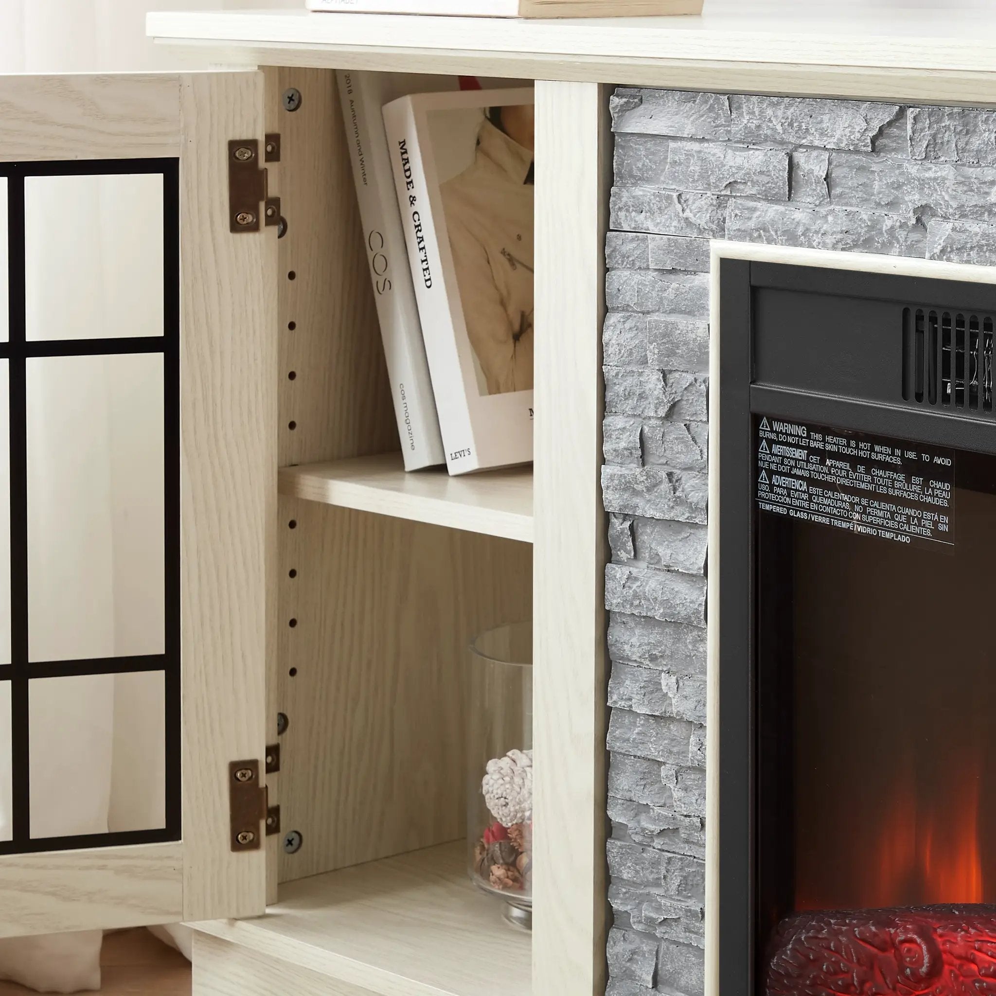 58" Modern TV Stand with Electric Fireplace and Storage by HouseOfZazla