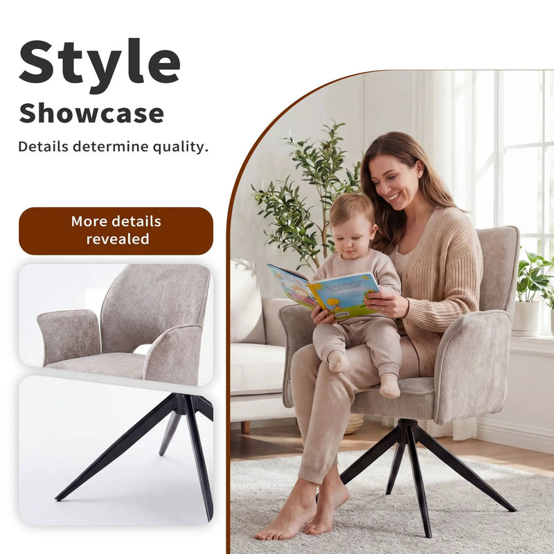 Dining Chair With Soft Cushion And 360° Rotation, Comfortable Armrest For Kitchen (Set of 2) - Gray by HouseOfZazla