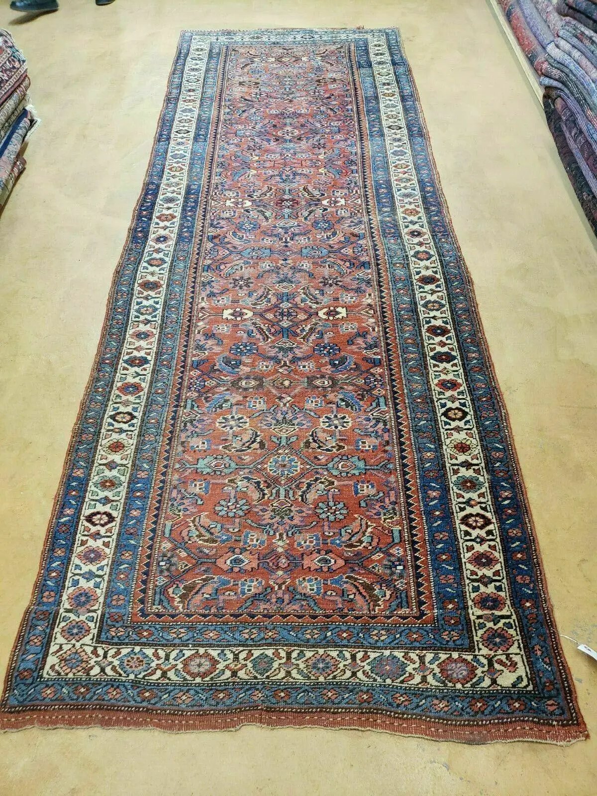 3' 8" X 11' Antique Handmade Turkish Wool Rug Veg Dye Runner Nice Rusted Red by Jewel Rugs