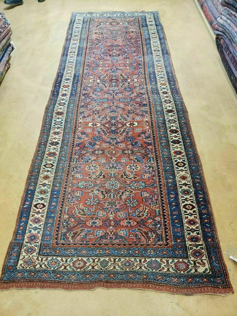 3' 8" X 11' Antique Handmade Turkish Wool Rug Veg Dye Runner Nice Rusted Red by Jewel Rugs