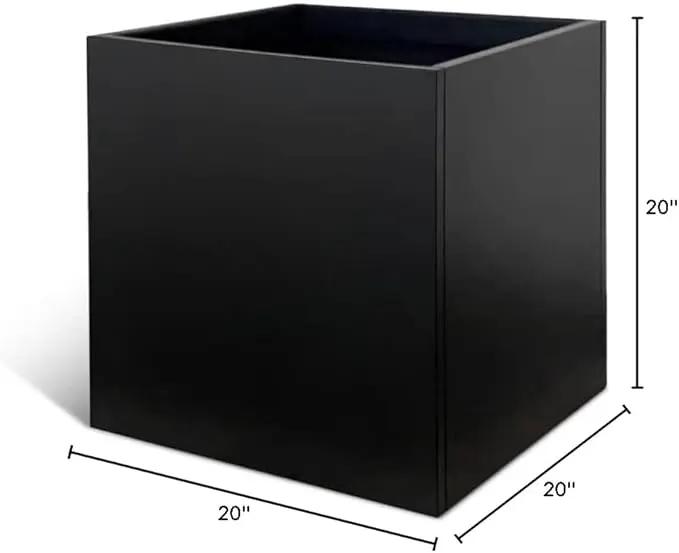 Galvanized Steel Planter Box Black Metal Planter Large Square Indoor Outdoor Planters Cube Steel Heavy Duty Flower Pot 20Inch Powder Coating Modern Commercial Residential for Patio, Deck, Yard, Garden by GreenHaven Gardens