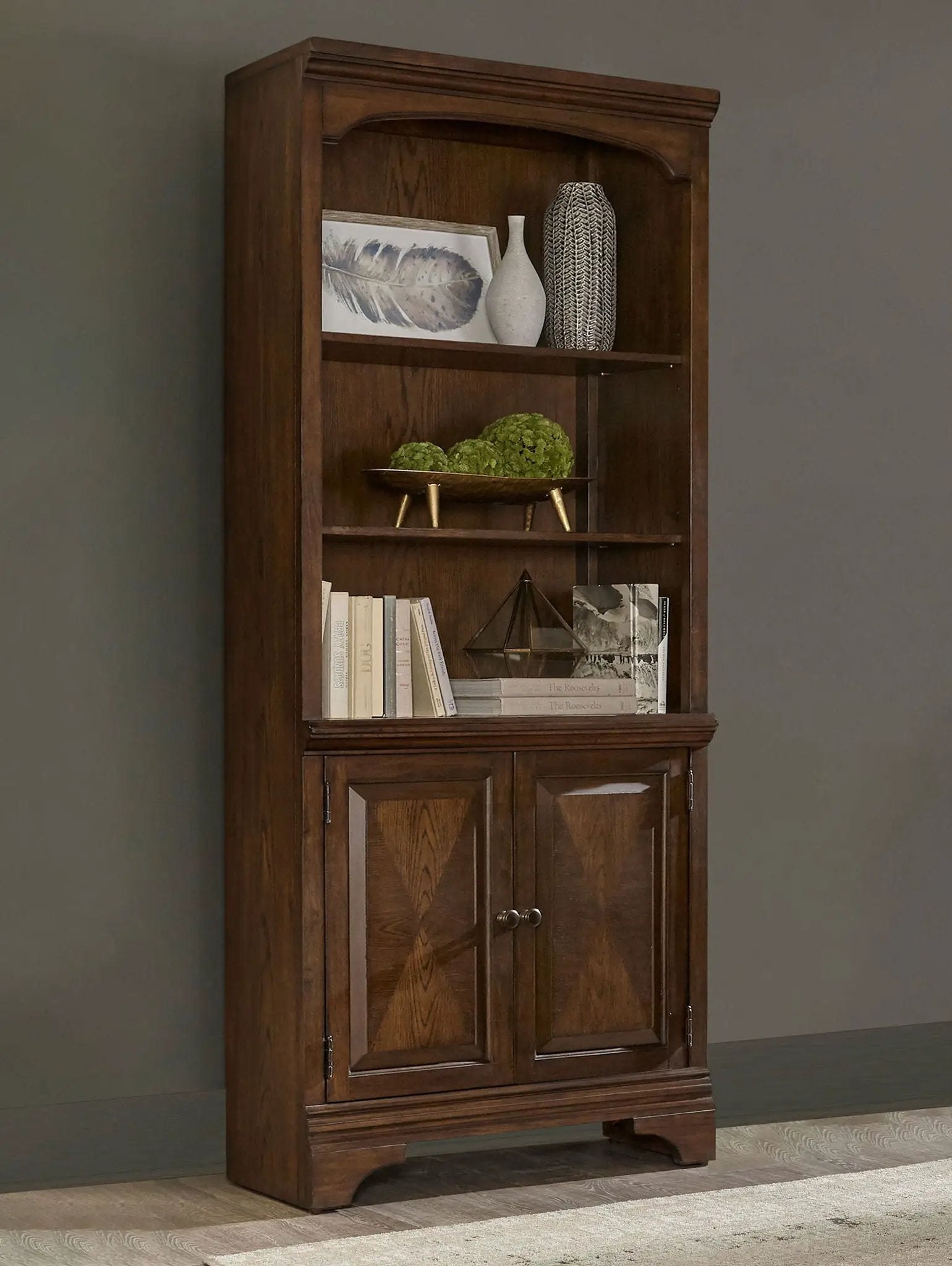 Hartshill 78-inch 3-shelf Cabinet Bookcase Burnished Oak by Unique Piece Furniture