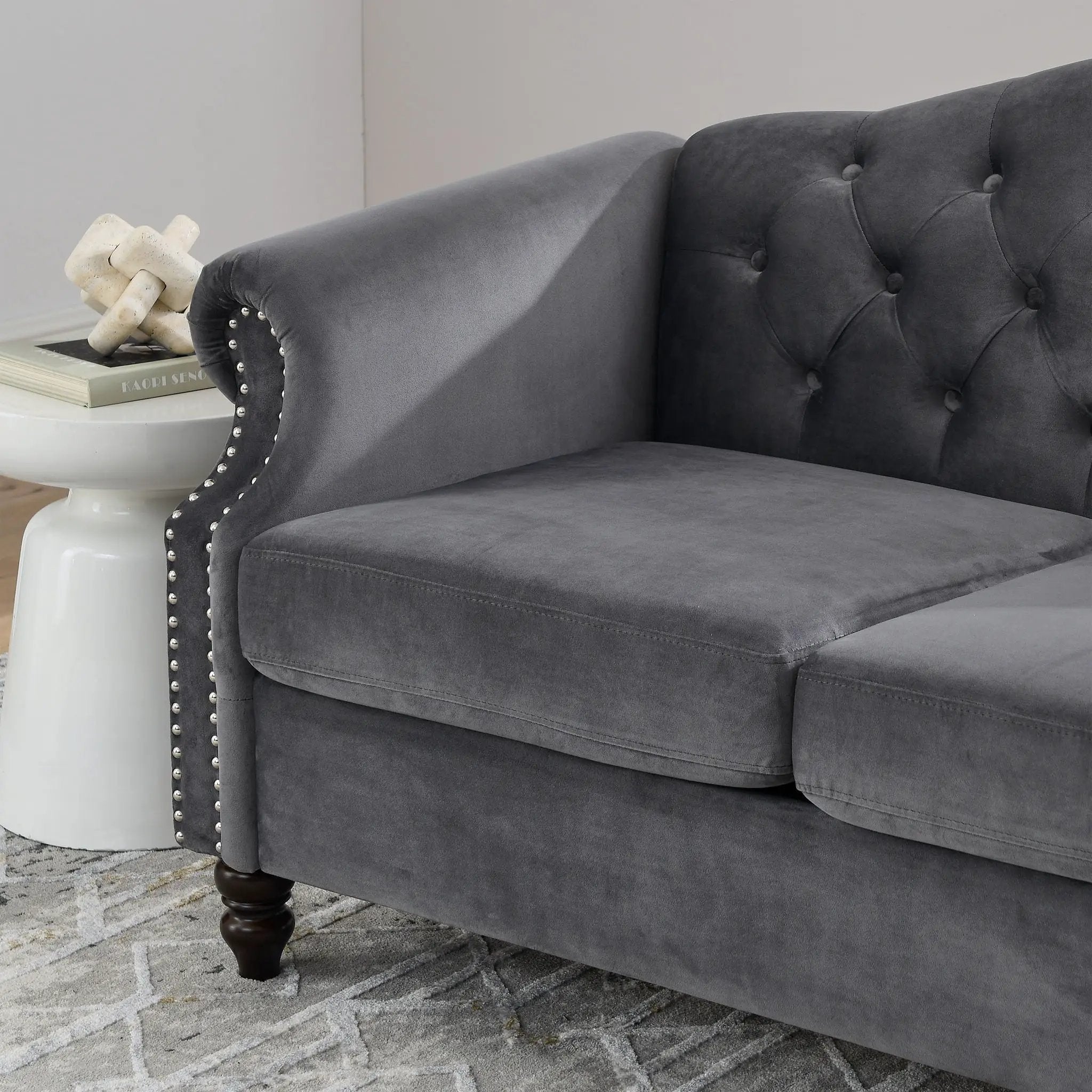 2 Seater Chesterfield Sofa With Rolled Arms And Nailhead Trim For Living Room by HouseOfZazla