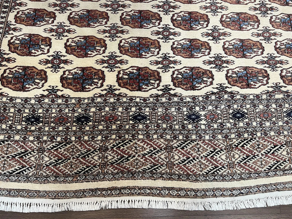 Pakistani Bokhara Rug 8x10, Wool Turkoman Carpet, Ivory/Cream by Jewel Rugs