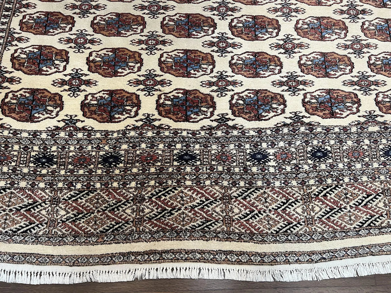Pakistani Bokhara Rug 8x10, Wool Turkoman Carpet, Ivory/Cream by Jewel Rugs