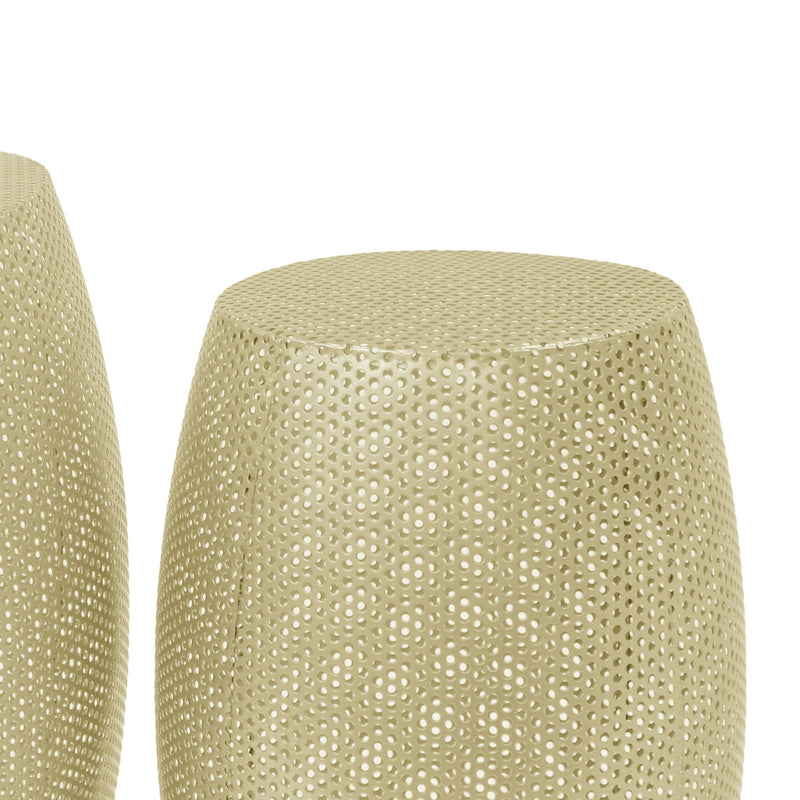 Modern Round Metal Hollow Side Table Set With Openwork Design - Gold by HouseOfZazla