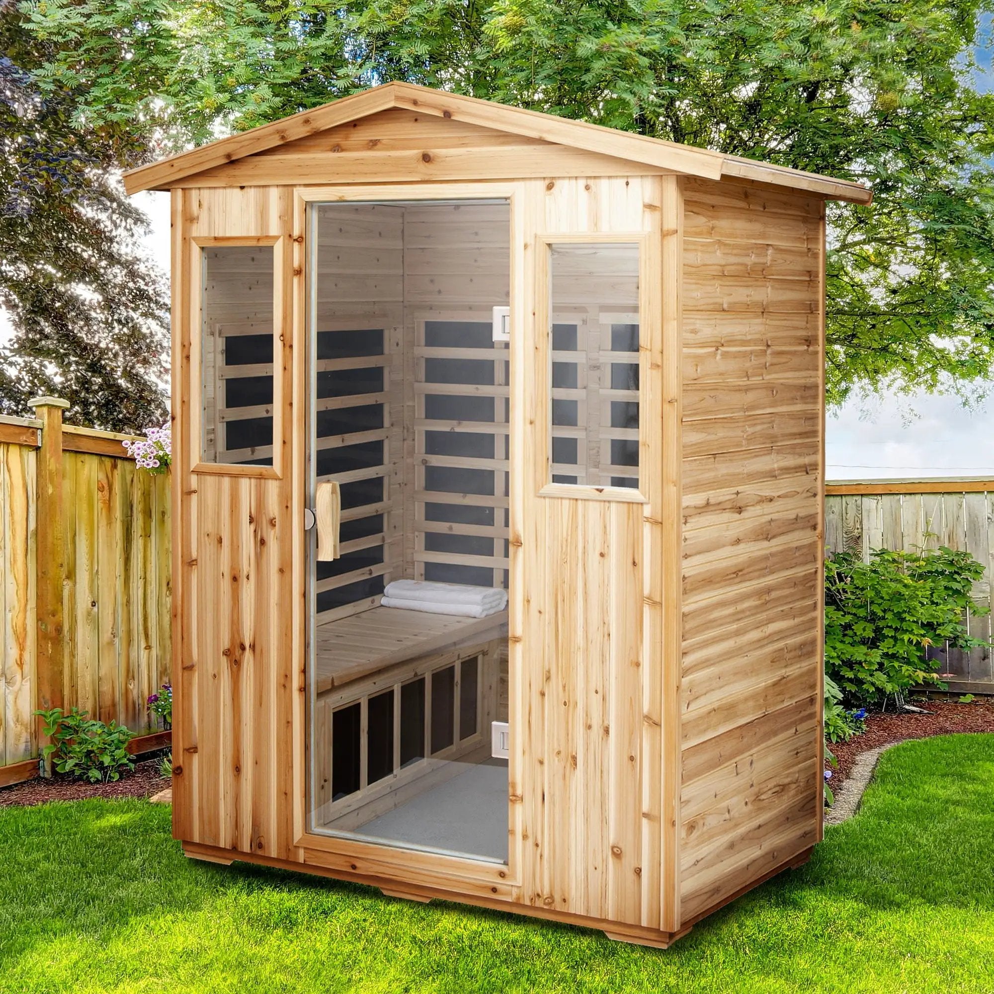 4 Person Old Fir Far Infrared Outdoor Sauna Room - Natural by HouseOfZazla