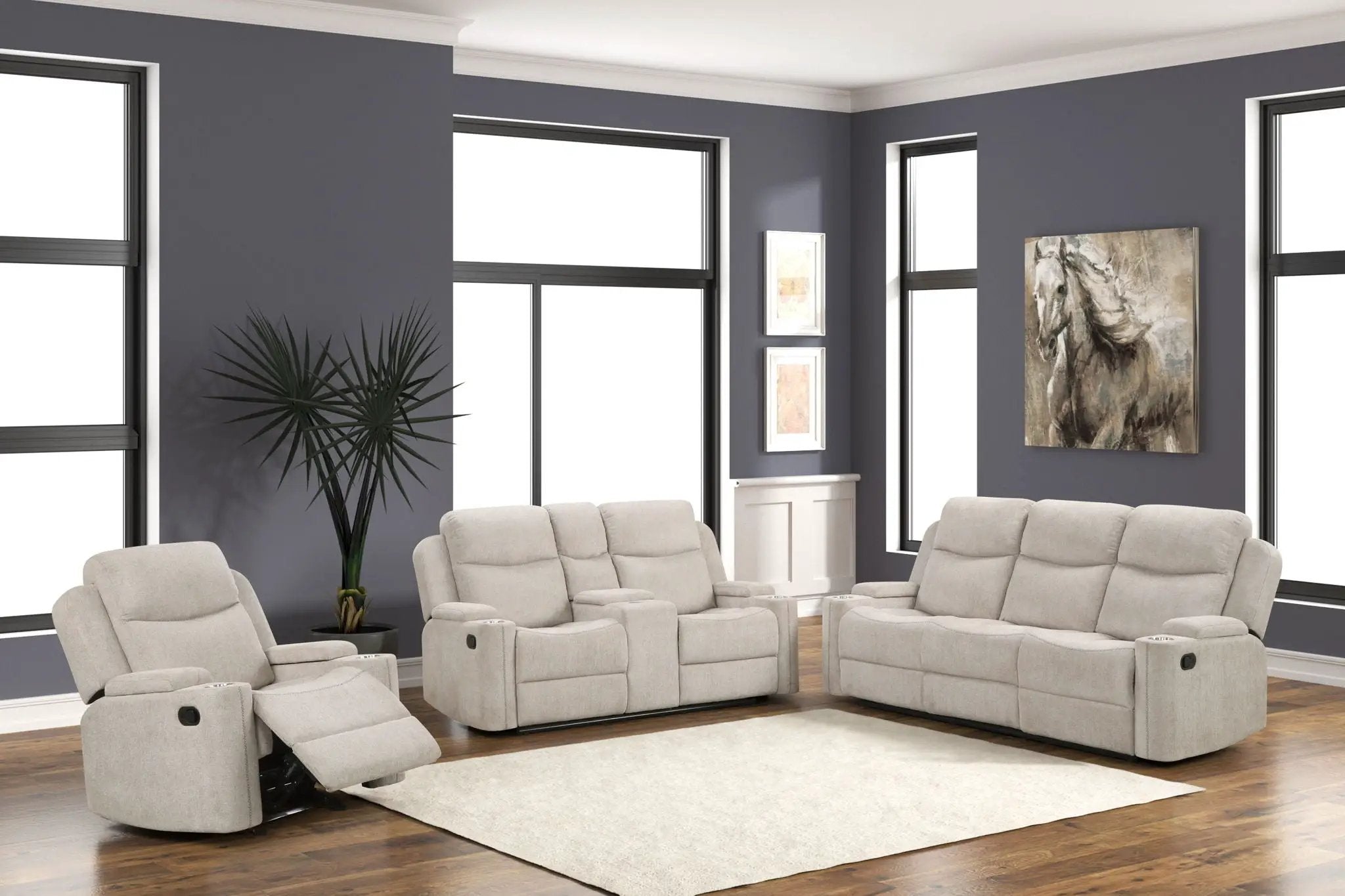 Galya - 3 Piece Living Room Set Sofa Loveseat Chair - Light Gray by HouseOfZazla