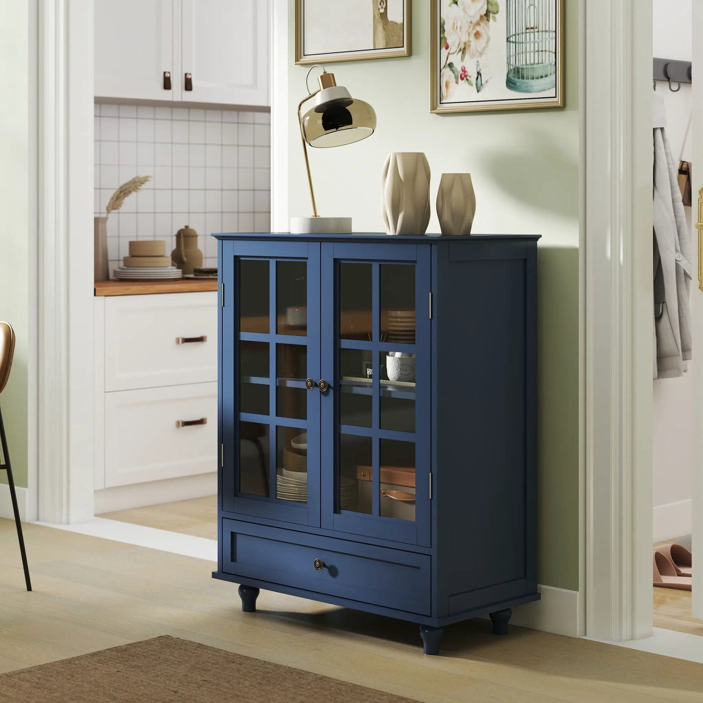 Minimalist Buffet Cabinet With Double Glass Doors And Drawer by HouseOfZazla