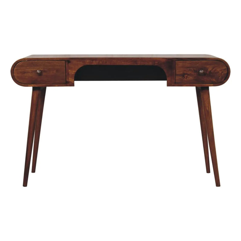Solid Wood London Arch Writing Desk, 2-Drawers, Chestnut by HouseOfZazla