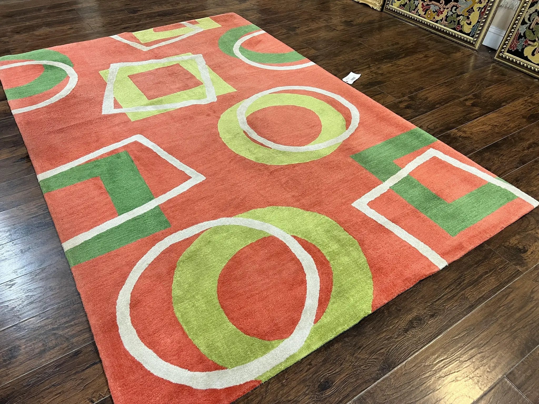 Abstract Rug 6x9, Modern Contemporary Rug, Red-Orange Green by Jewel Rugs