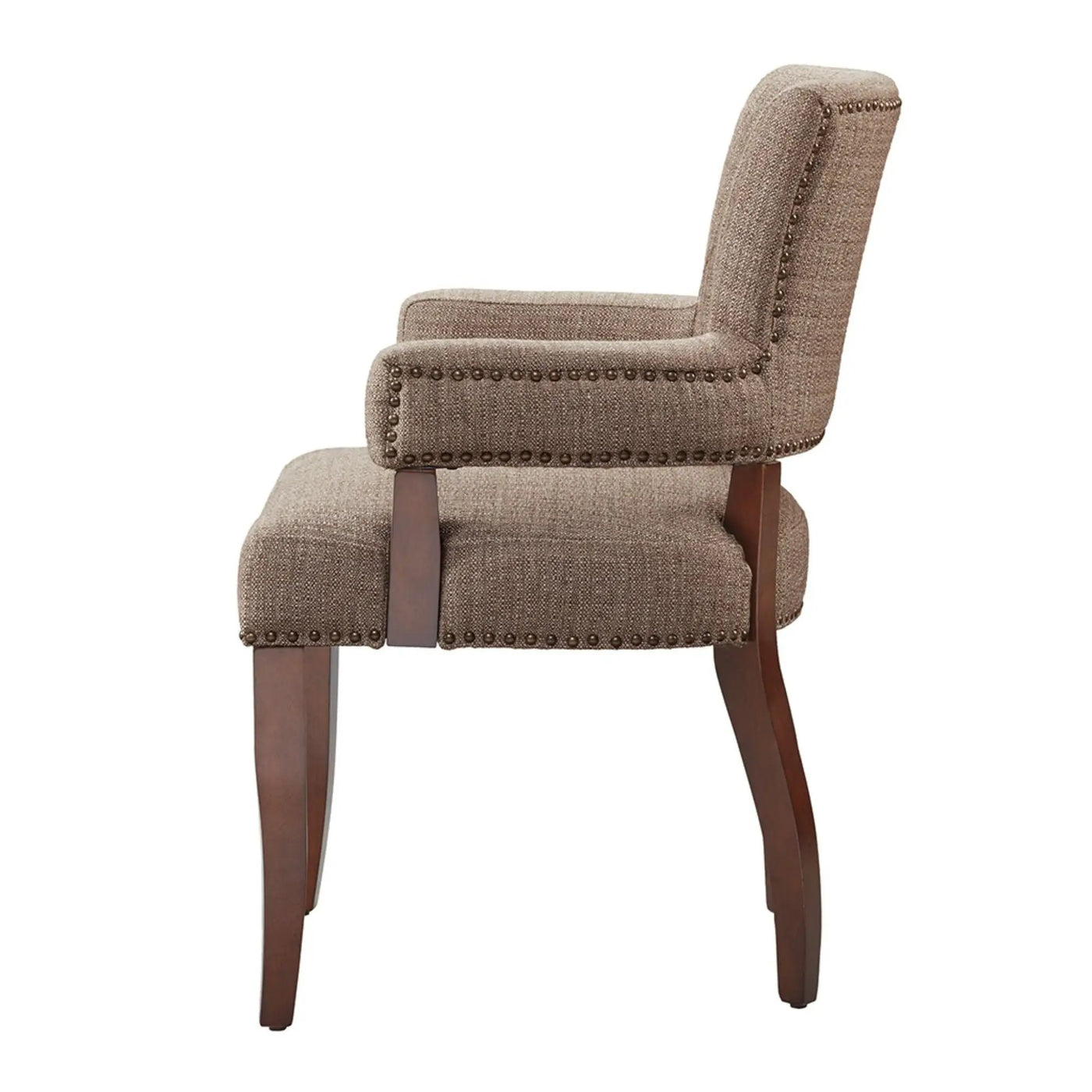 Elegant Arm Dining Chair With Brass Nail Head Detailing by HouseOfZazla